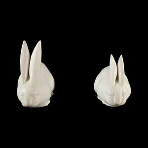VTG MCM White Rabbit Bunny Figurines Toyo Japan 1970s Porcelain Hirado Ware Pair